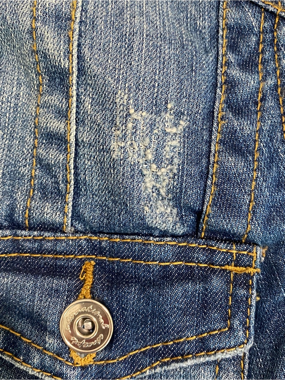 INC International Concepts Distressed Blue Denim Vest with Jeweled Collar - Picture 9 of 9
